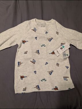 Carter's Light Gray Thermal Long Sleeve Shirt with Winter Motifs